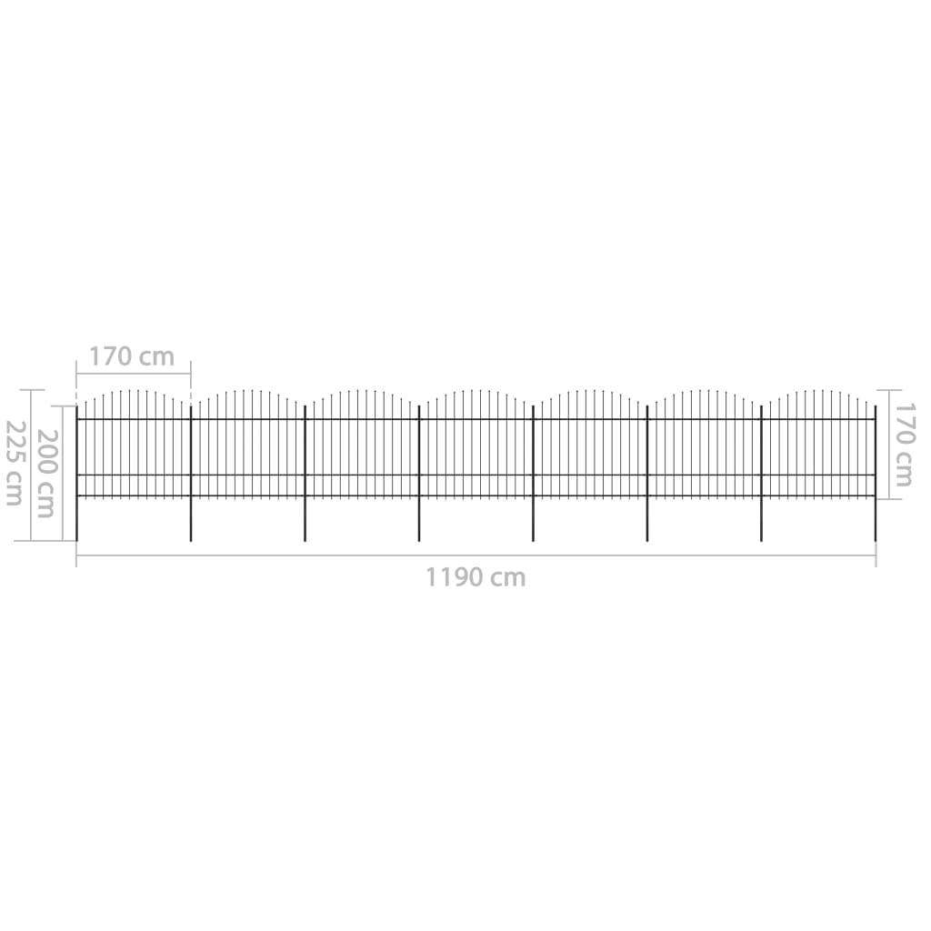 Garden Fence with Spear Top Steel 1248x175 cm Black