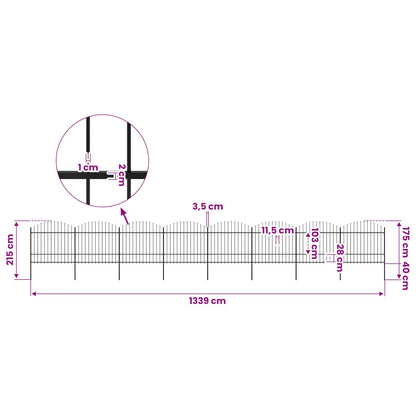 Garden Fence with Spear Top Steel 1339x175 cm Black