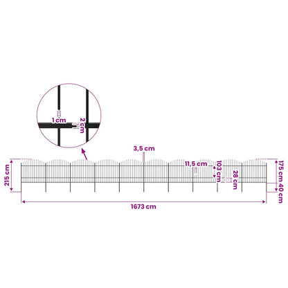 Garden Fence with Spear Top Steel 1673x175 cm Black