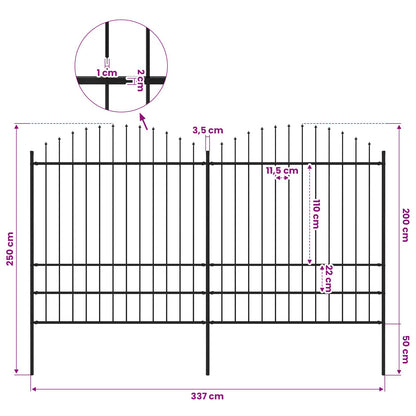 Garden Fence with Spear Top Steel 337x200 cm Black