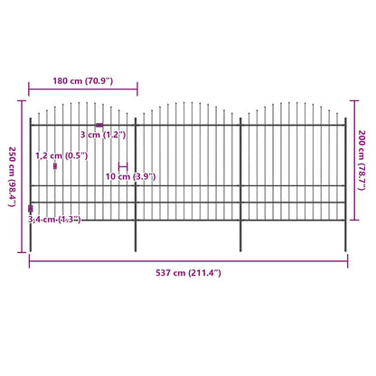 Garden Fence with Spear Top Steel 537x200 cm Black