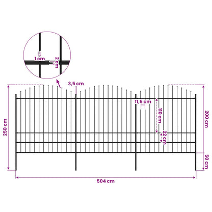 Garden Fence with Spear Top Steel 504x200 cm Black