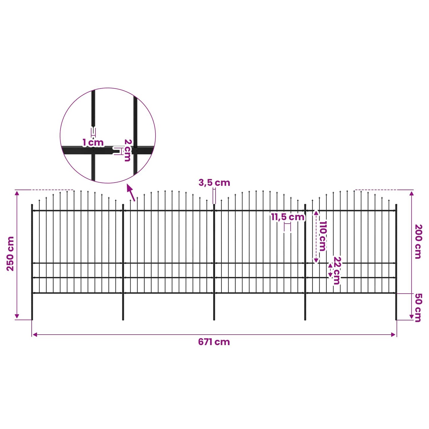 Garden Fence with Spear Top Steel 671x200 cm Black