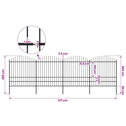 Garden Fence with Spear Top Steel 671x200 cm Black