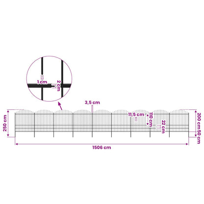 Garden Fence with Spear Top Steel 1506x200 cm Black