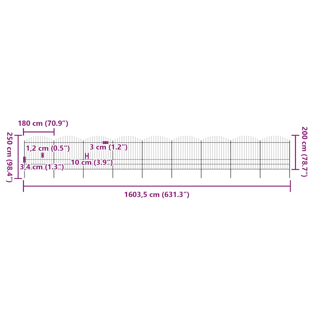 Garden Fence with Spear Top Steel 1781.5x200 cm Black