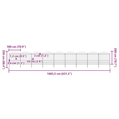 Garden Fence with Spear Top Steel 1781.5x200 cm Black