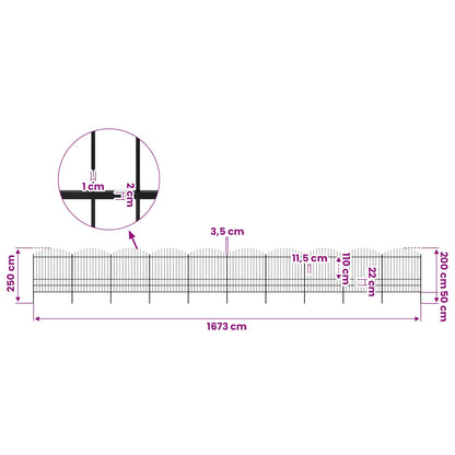 Garden Fence with Spear Top Steel 1673x200 cm Black