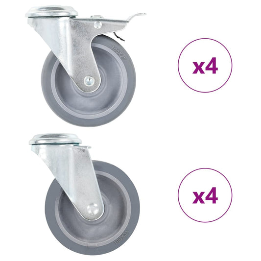 8 pcs Bolt Hole Swivel Casters 100 mm