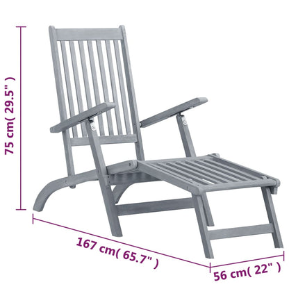 Sun Lounger | Grey Wash | Acacia Hardwood | Full-Length | Foldable