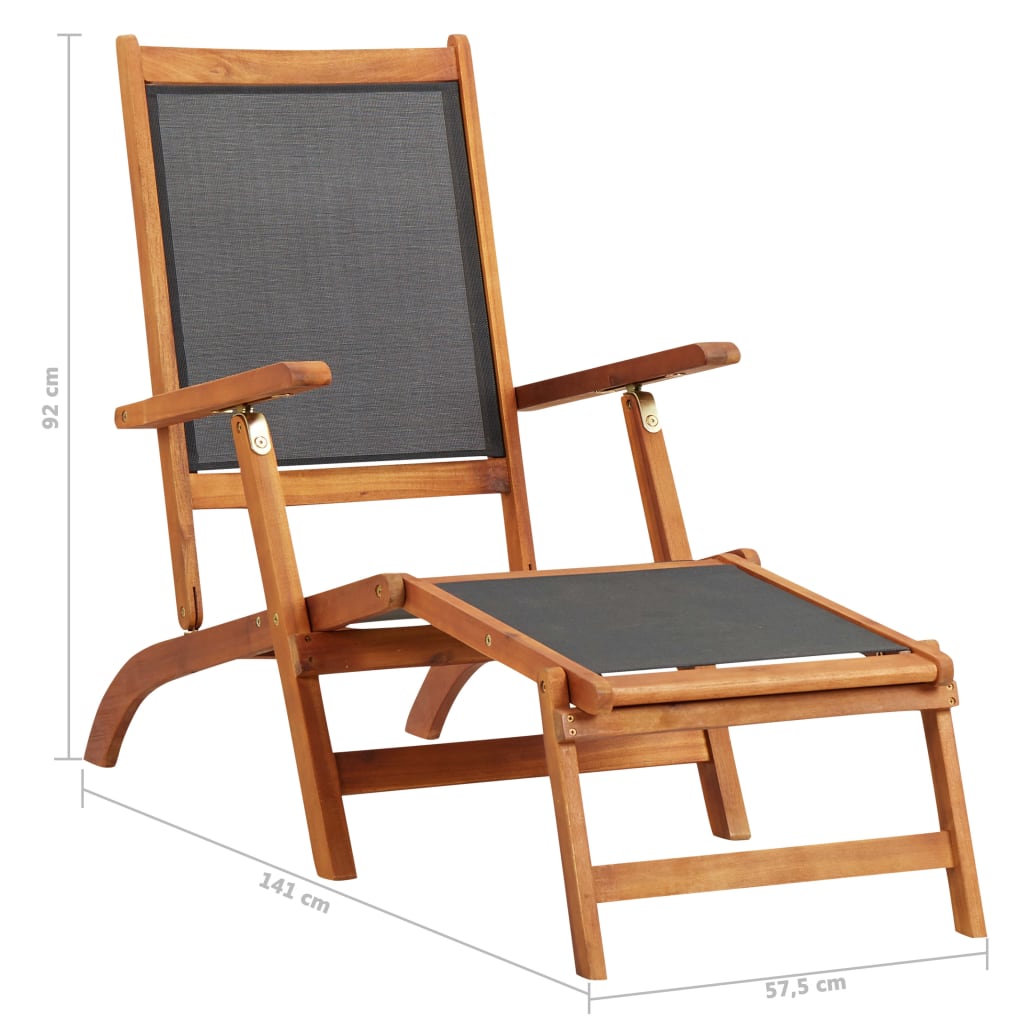 Deck Chair | Black | Acacia wood | Standard |  Ergonomic  | Deck Chair