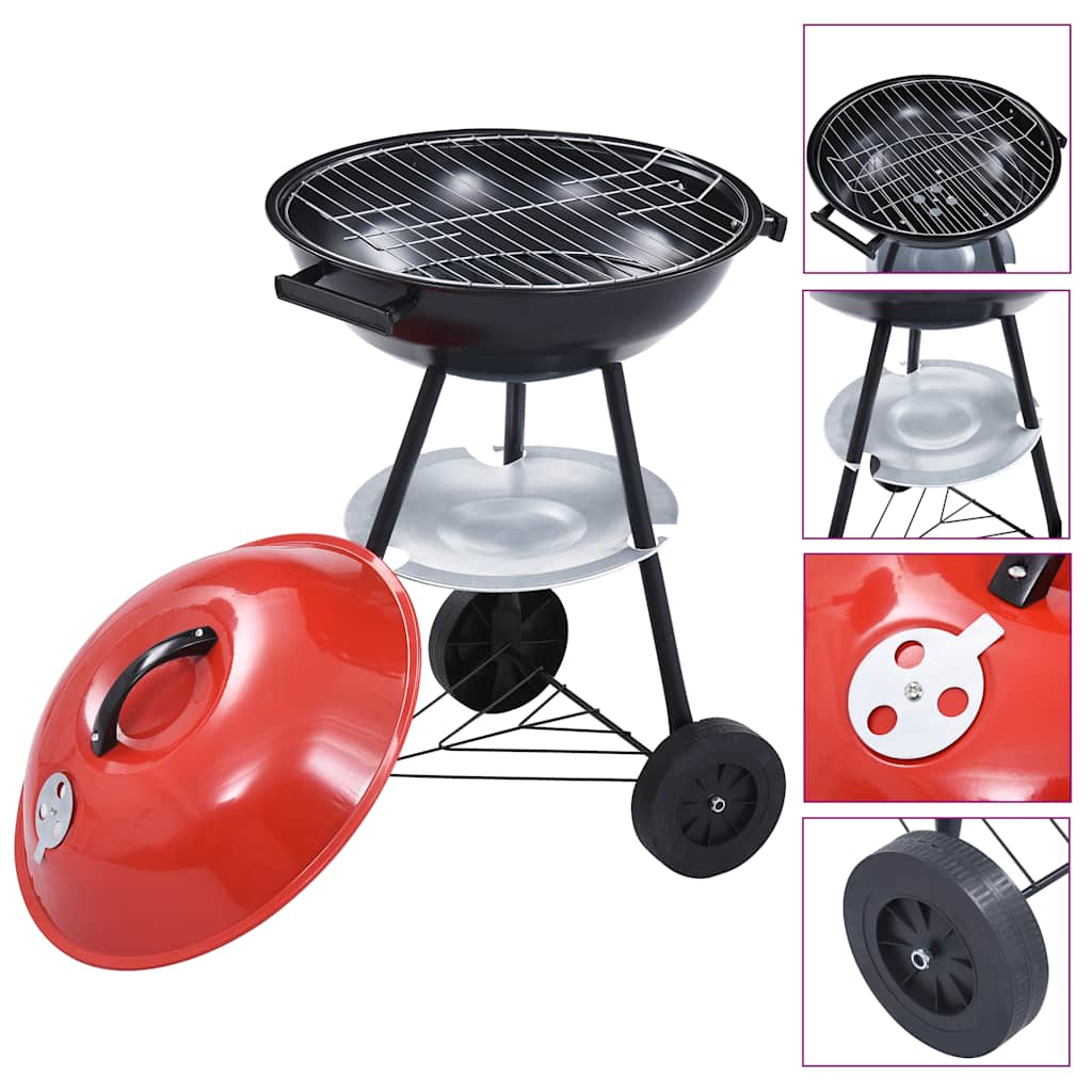 Portable XXL Charcoal Kettle BBQ Grill with Wheels 44 cm