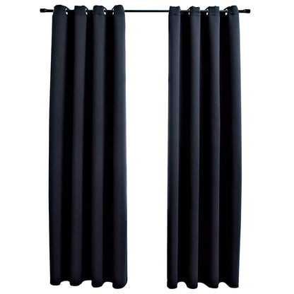 Blackout Curtains with Metal Rings 2 pcs Black 140x225 cm