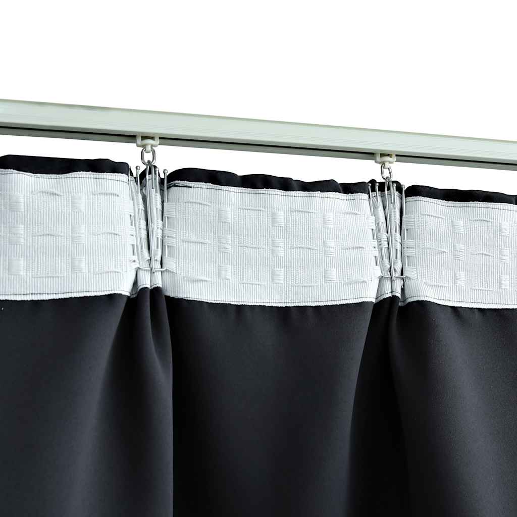 Blackout Curtains with Hooks 2 pcs Black 140x225 cm