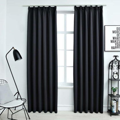 Blackout Curtains with Hooks 2 pcs Black 140x245 cm