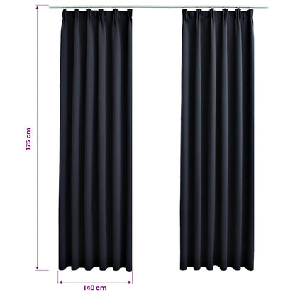 Blackout Curtains with Hooks 2 pcs Anthracite 140x175 cm