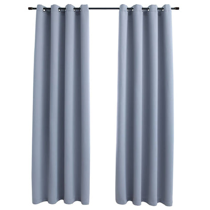 Blackout Curtains with Metal Rings 2 pcs Grey 140x175 cm