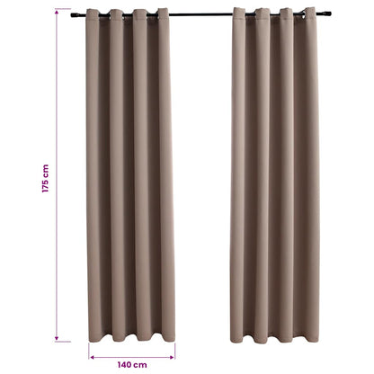 Blackout Curtains with Metal Rings 2 pcs Taupe 140x175 cm