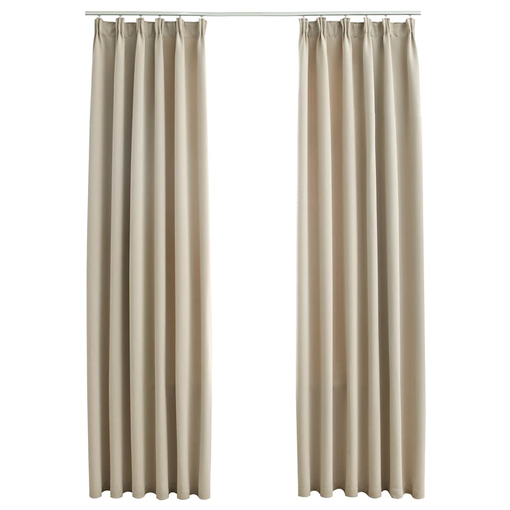 Blackout Curtains with Hooks 2 pcs Beige 140x225 cm