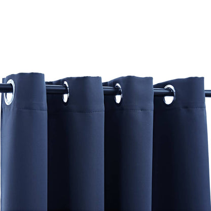 Blackout Curtains with Metal Rings 2 pcs Blue 140x175 cm