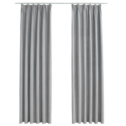 Blackout Curtains with Hooks 2 pcs Grey 140x175 cm