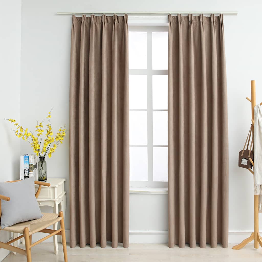 Blackout Curtains with Hooks 2 pcs Taupe 140x175 cm