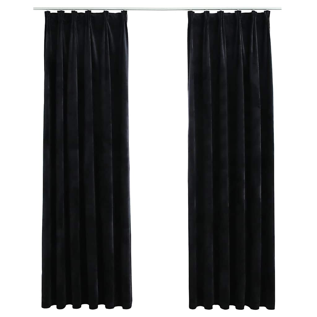 Blackout Curtains 2 pcs with Hooks Velvet Black 140x225 cm