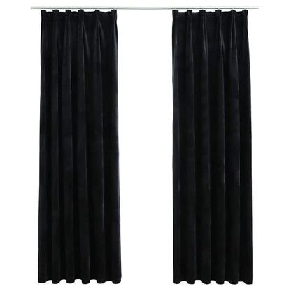 Blackout Curtains 2 pcs with Hooks Velvet Black 140x225 cm