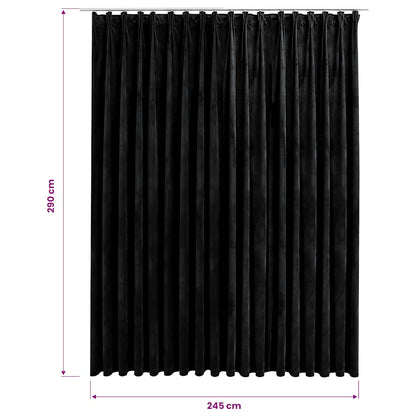 Blackout Curtain with Hooks Velvet Black 290x245 cm