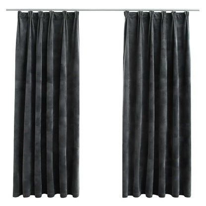 Blackout Curtains 2 pcs with Hooks Velvet Anthracite 140x175 cm