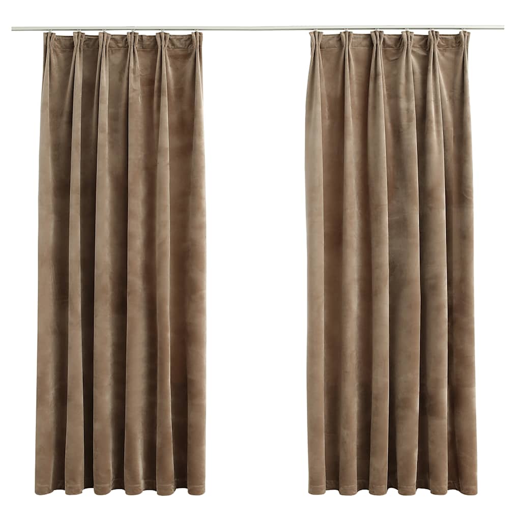 Blackout Curtains 2 pcs with Hooks Velvet Beige 140x175 cm