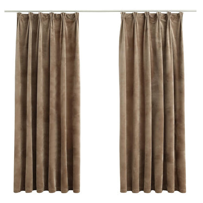 Blackout Curtains 2 pcs with Hooks Velvet Beige 140x175 cm