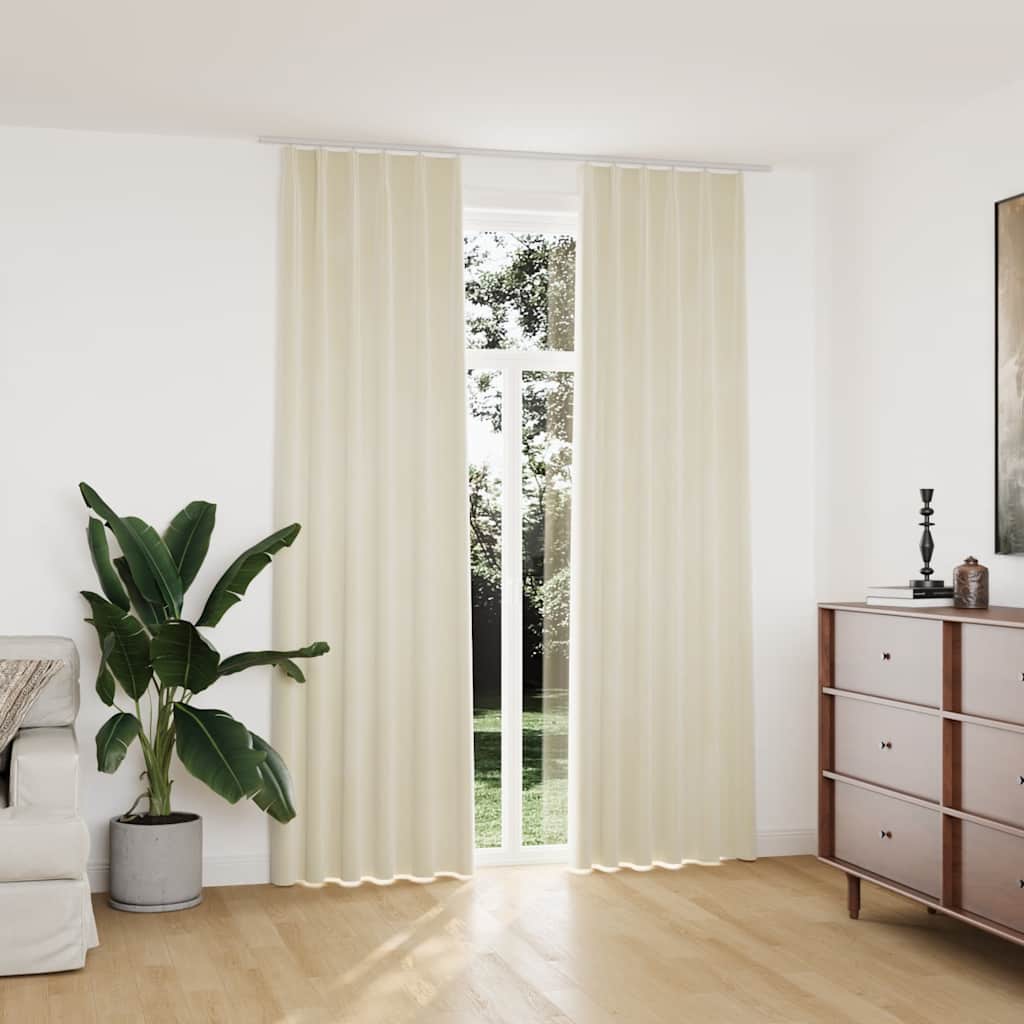 Blackout Curtains 2 pcs with Hooks Velvet Cream 140x245 cm