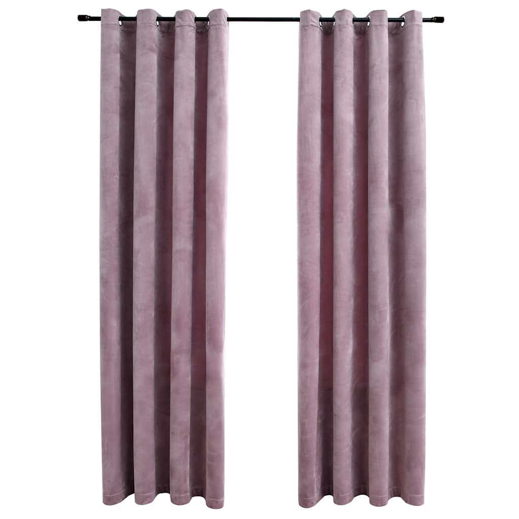 Blackout Curtains with Rings 2pcs Velvet Antique Pink 140x175cm
