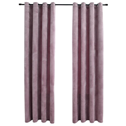 Blackout Curtains with Rings 2pcs Velvet Antique Pink 140x175cm