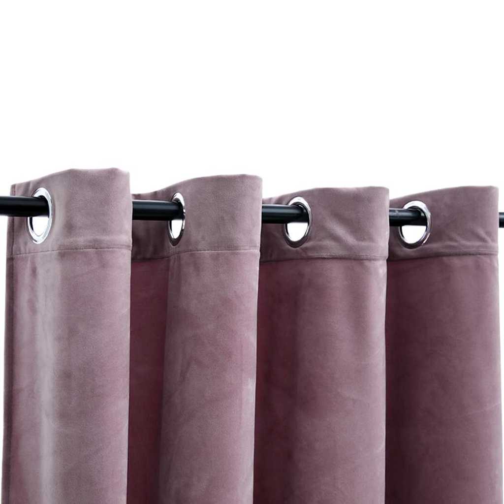 Blackout Curtains with Rings 2pcs Velvet Antique Pink 140x175cm