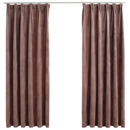 Blackout Curtains 2pcs with Hooks Velvet Antique Pink 140x175cm