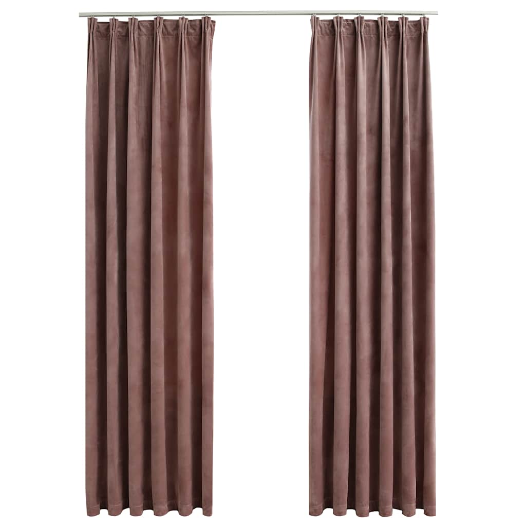 Blackout Curtains 2pcs with Hooks Velvet Antique Pink 140x245cm
