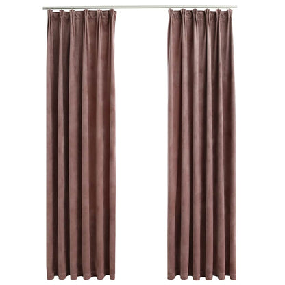 Blackout Curtains 2pcs with Hooks Velvet Antique Pink 140x245cm