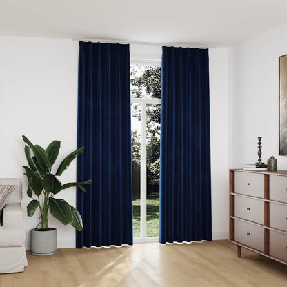 Blackout Curtains 2 pcs with Hooks Velvet Dark Blue 140x245 cm