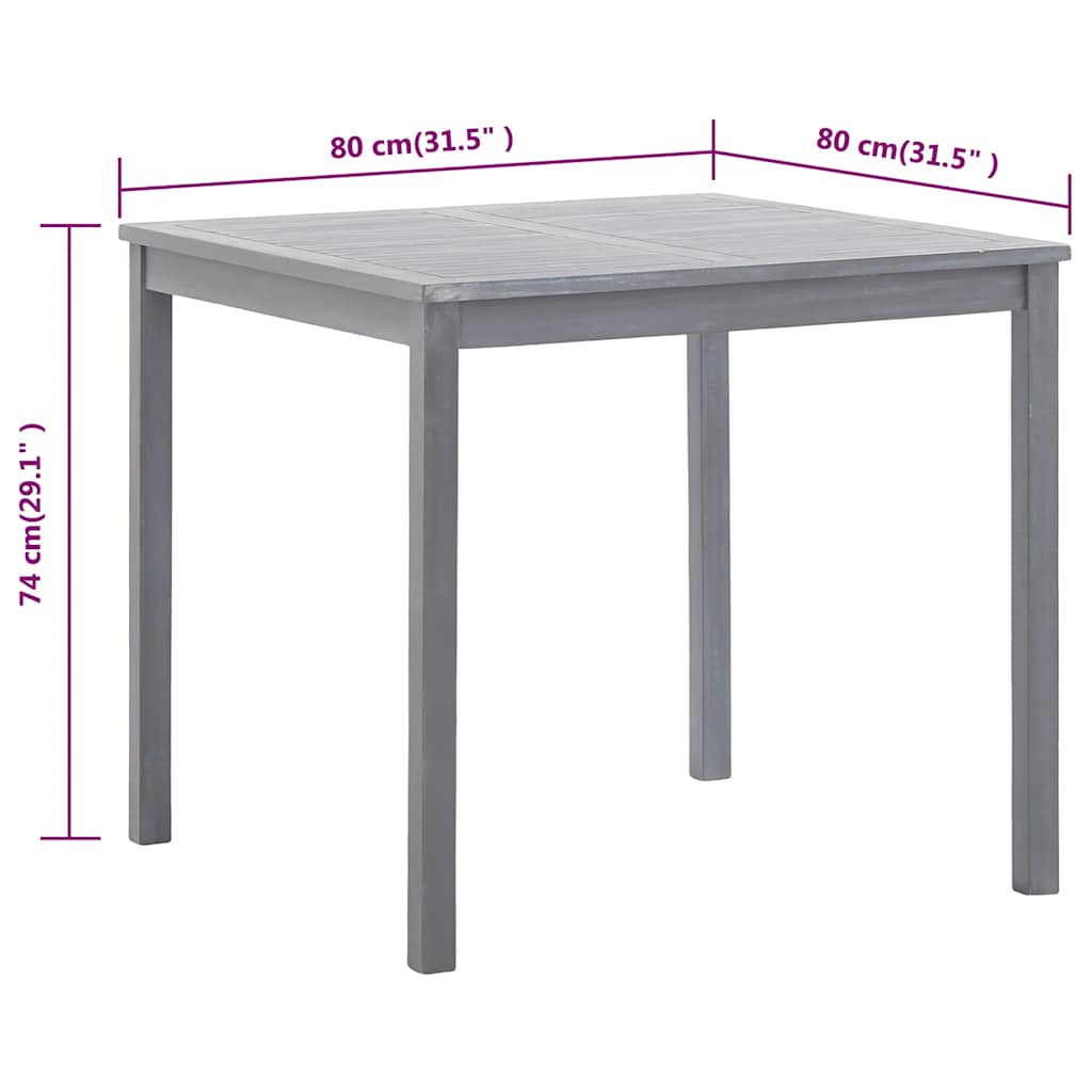 46324 vidaXL Garden Table Grey 80x80x74 cm Solid Acacia Wood