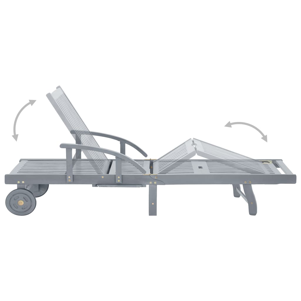 Sunlounger | Grey | Solid acacia wood | Extra Long
