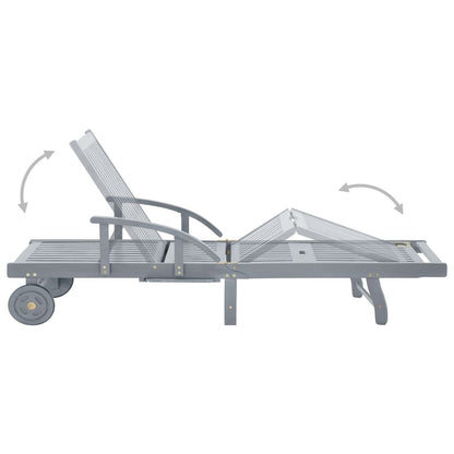 Sunlounger | Grey | Solid acacia wood | Extra Long