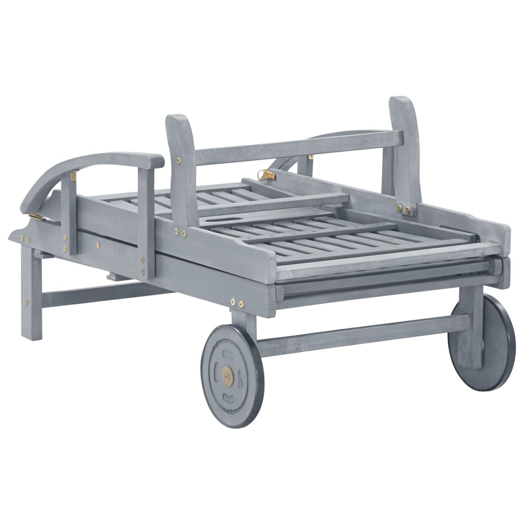 Sunlounger | Grey | Solid acacia wood | Extra Long