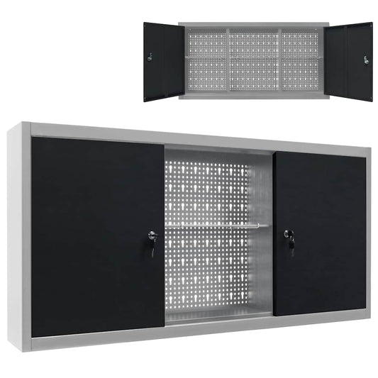 145366 vidaXL Wall Mounted Tool Cabinet Industrial Style Metal Grey and Black
