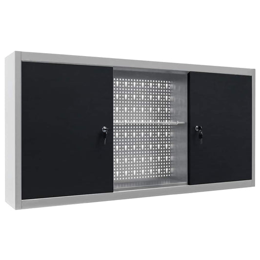 145366 vidaXL Wall Mounted Tool Cabinet Industrial Style Metal Grey and Black