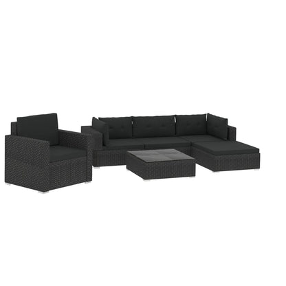 Garden Sofa | Black | PE Rattan, Powder-Coated Steel | 6 Piece Set