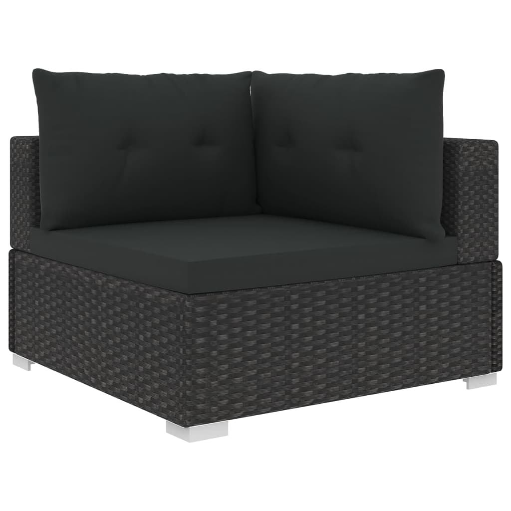 Garden Sofa | Black | PE Rattan, Powder-Coated Steel | 6 Piece Set