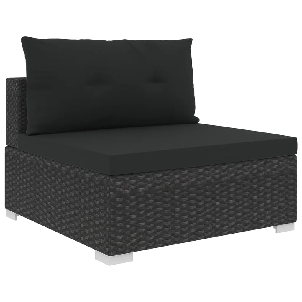 Garden Sofa | Black | PE Rattan, Powder-Coated Steel | 6 Piece Set