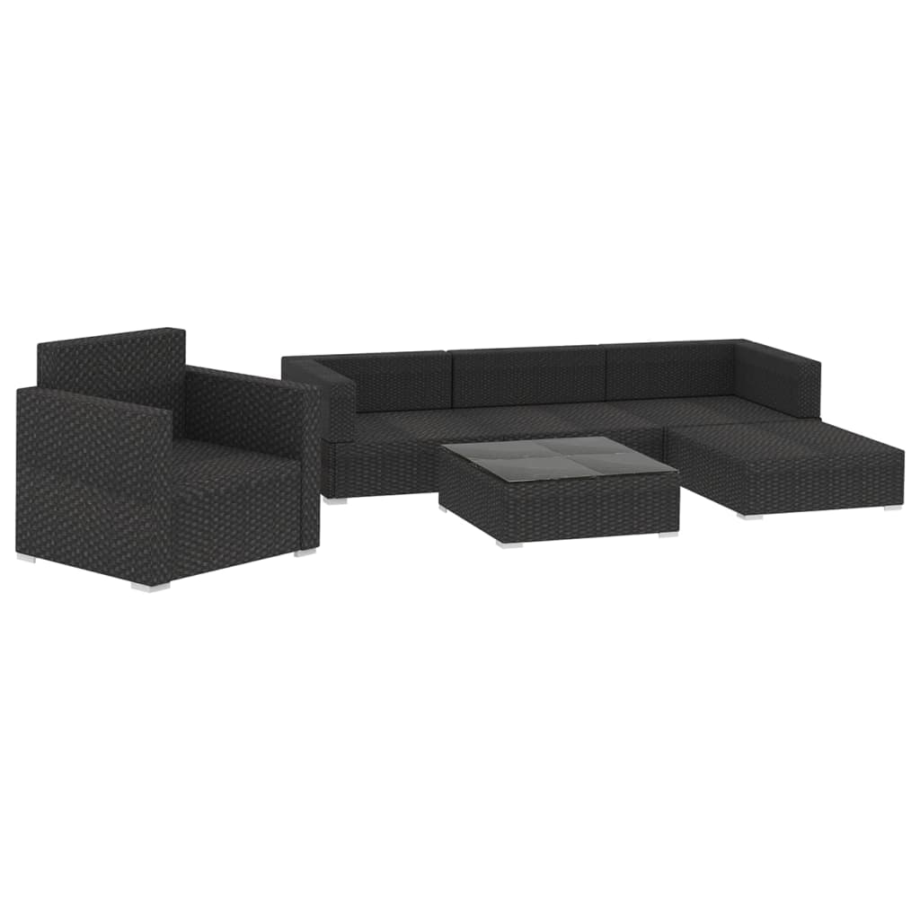Garden Sofa | Black | PE Rattan, Powder-Coated Steel | 6 Piece Set
